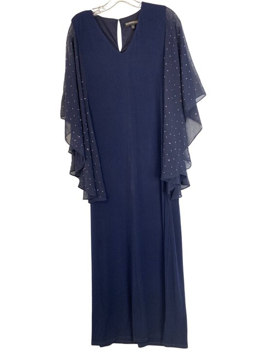 Glamour Dresses & Skirts - New Glamour Navy Formal Gown Sheer Bead Flutter Sleeves Size 14